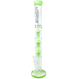 AFM 21" Ripper Triple Tree Perc Glass Bong in clear and green with a showerhead perc, front view on white background