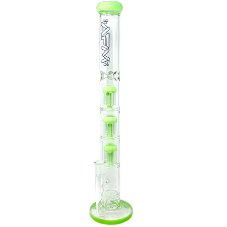 AFM 21" Ripper Triple Tree Perc Glass Bong in clear and green with a showerhead perc, front view on white background