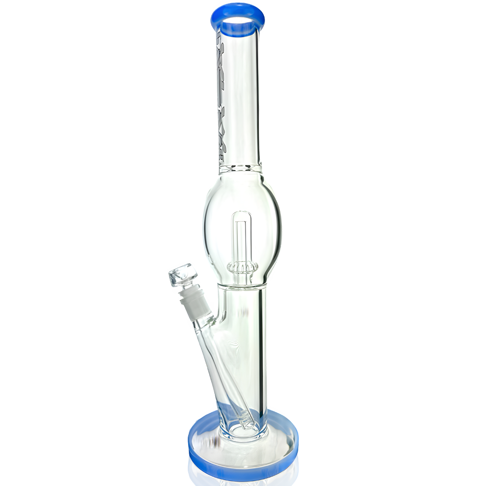 18" AFM Glass Straight Tube Bong with Blue Accents and 14mm Female Joint - Front View