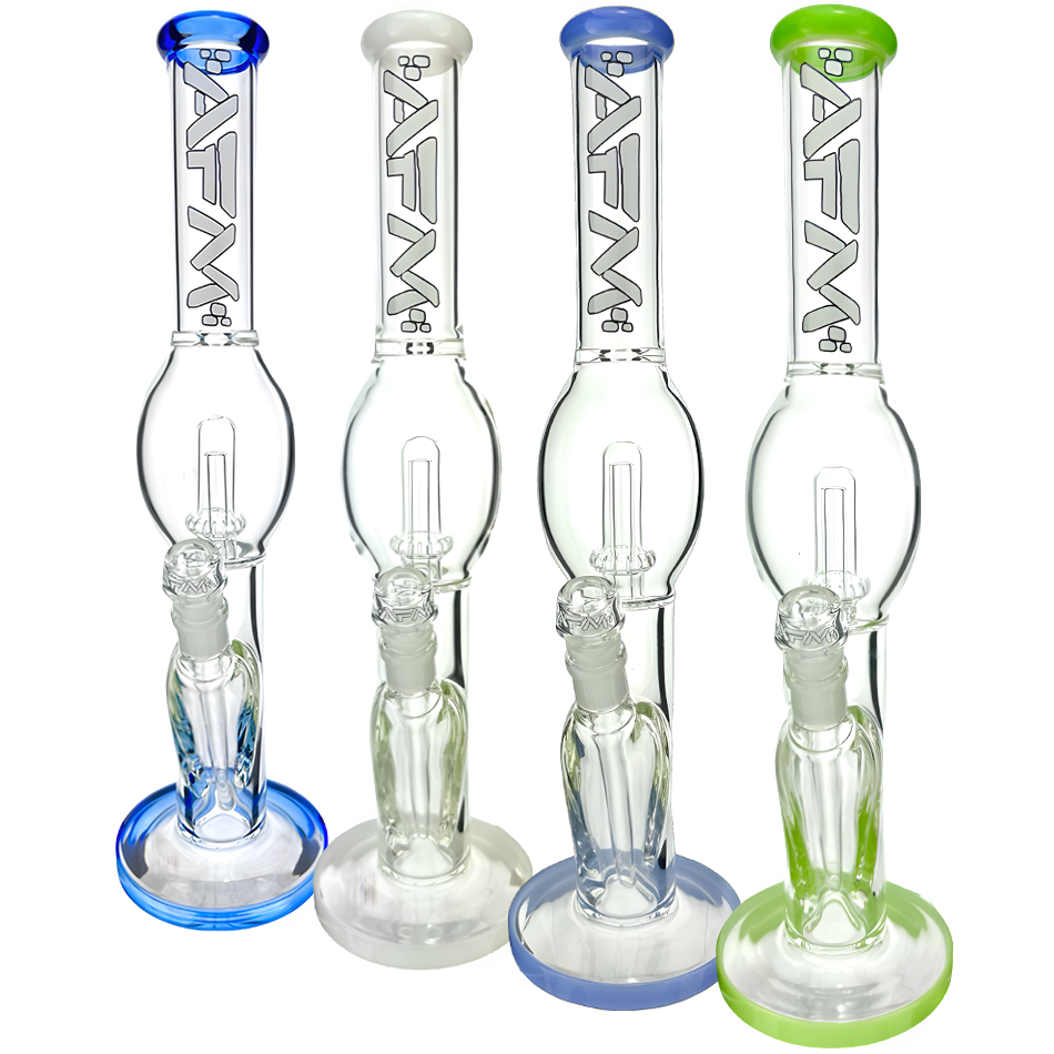 AFM Glass Straight Tube Bongs in Blue, White, and Green with 14mm Female Joint