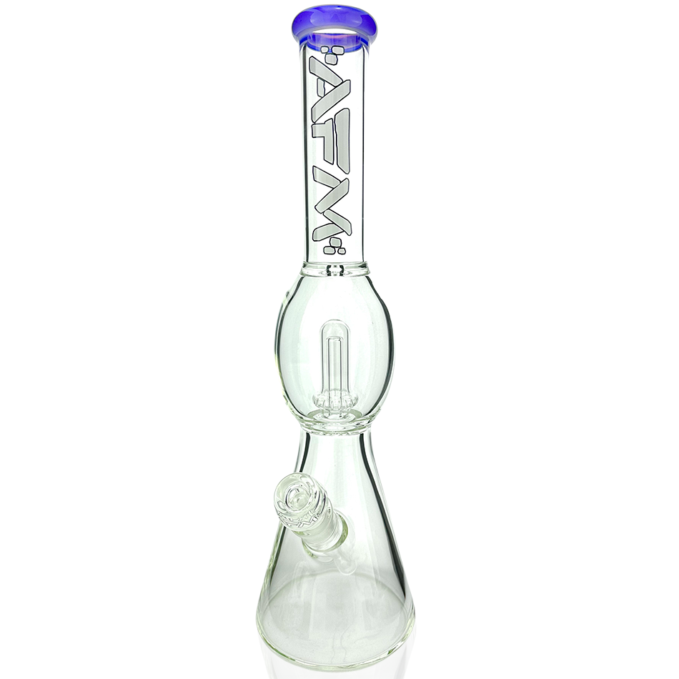 AFM Glass 18" Beaker Bong with Purple Color Lip, Flying Saucer Design, and Showerhead Perc