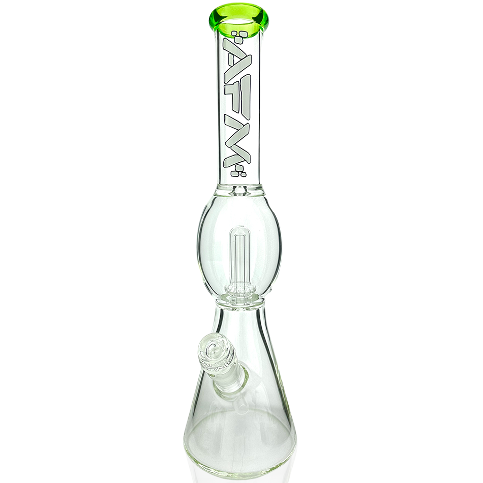 18" AFM Glass Beaker Bong with Lime Color Lip and Showerhead Perc, Front View