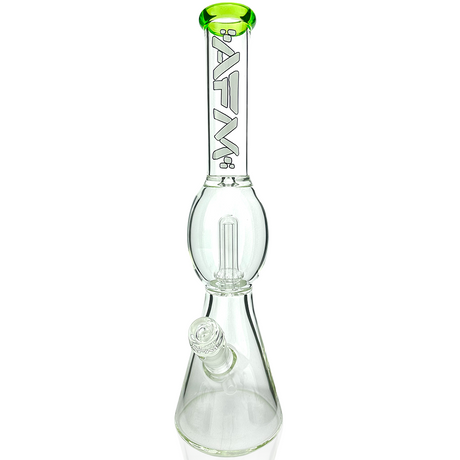 18" AFM Glass Beaker Bong with Lime Color Lip and Showerhead Perc, Front View