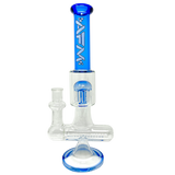 12" AFM Glass Sidewinder Bong with Inline Perc, Blue Accents, Front View on White Background