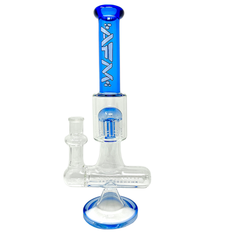 12" AFM Glass Sidewinder Bong with Inline Perc, Blue Accents, Front View on White Background