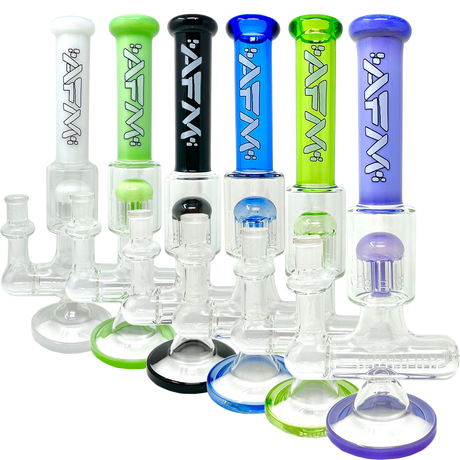 Collection of 12" AFM Glass Sidewinder Bongs with Inline Perc and Color Accents