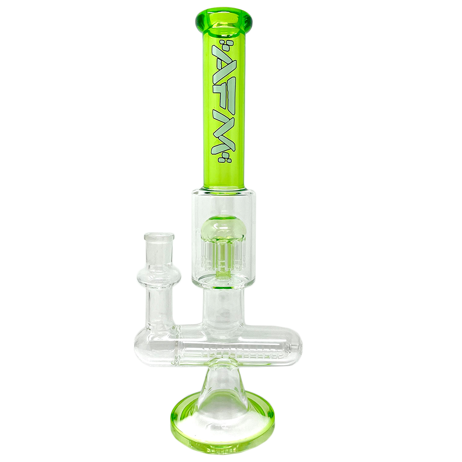 12" AFM Glass Sidewinder Bong with Inline Perc, Lime Green Accents, Front View