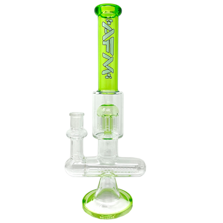 12" AFM Glass Sidewinder Bong with Inline Perc, Lime Green Accents, Front View