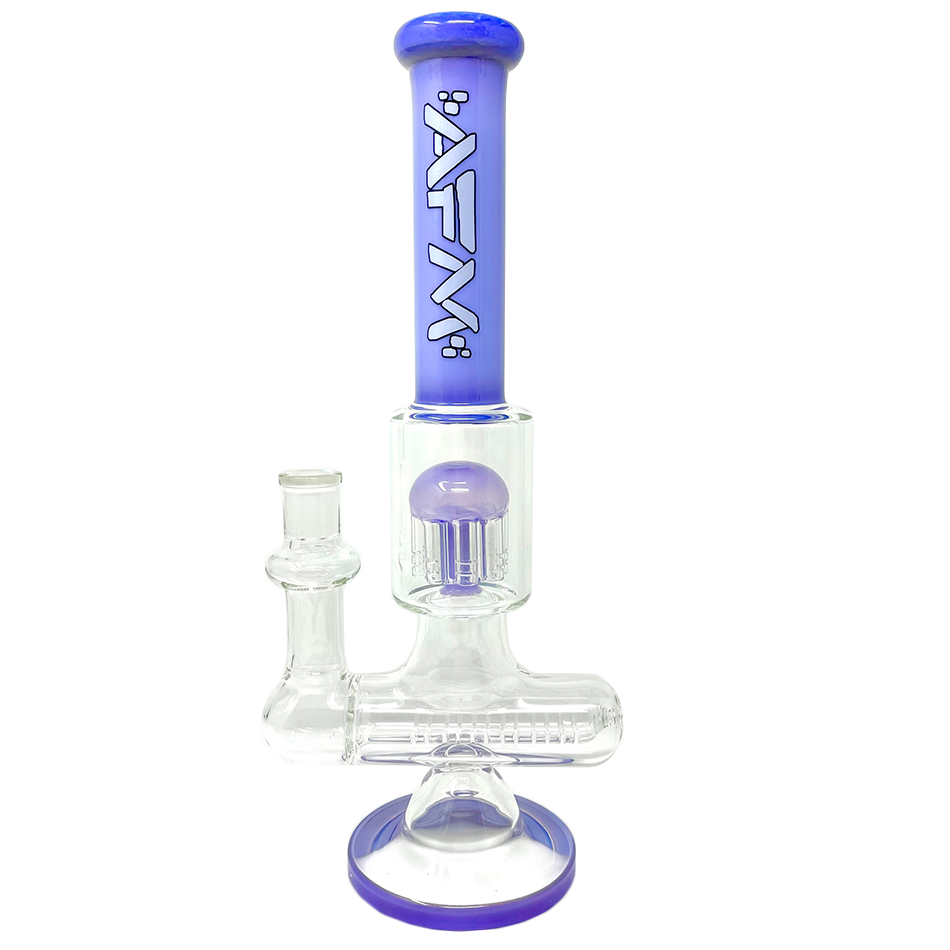 12" AFM Glass Sidewinder Bong with Inline Perc, Purple Accents, Front View