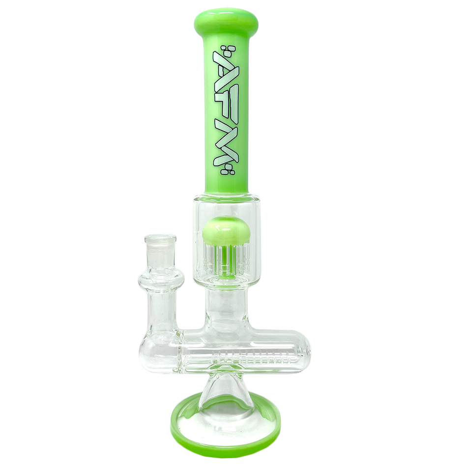 12" AFM Glass Sidewinder Bong with Inline Perc and Slime Color Accents - Front View