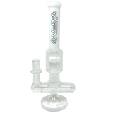 12" AFM Glass Sidewinder Inline Perc Bong in White with Color Accents, Front View on Seamless White Background