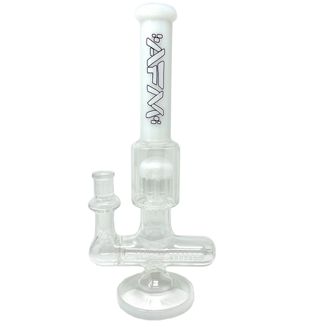 12" AFM Glass Sidewinder Inline Perc Bong in White with Color Accents, Front View on Seamless White Background