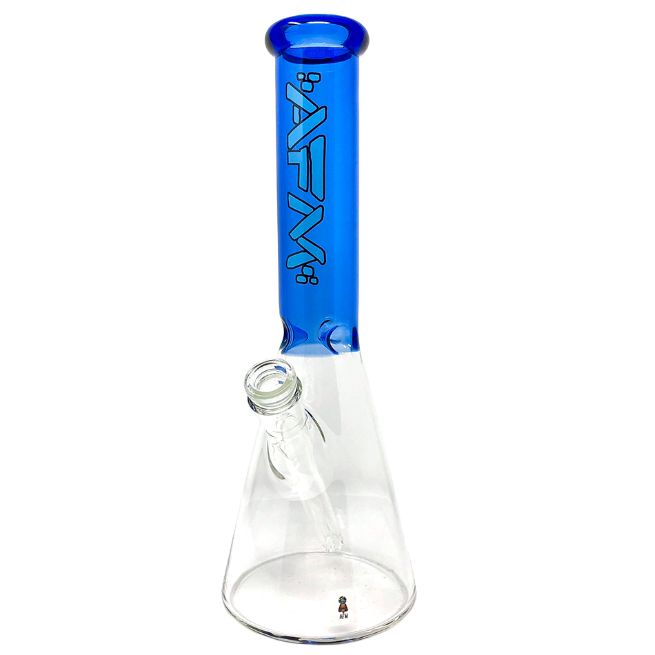 12" AFM Glass Beaker Bong with Extraterrestrial Ink Blue Sleeve, 14mm Female Joint - Front View