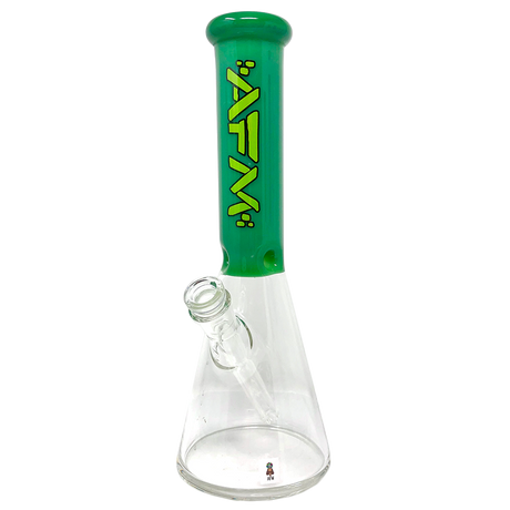 12" AFM Glass Beaker Bong with Extraterrestrial Green Sleeve, Front View on White Background