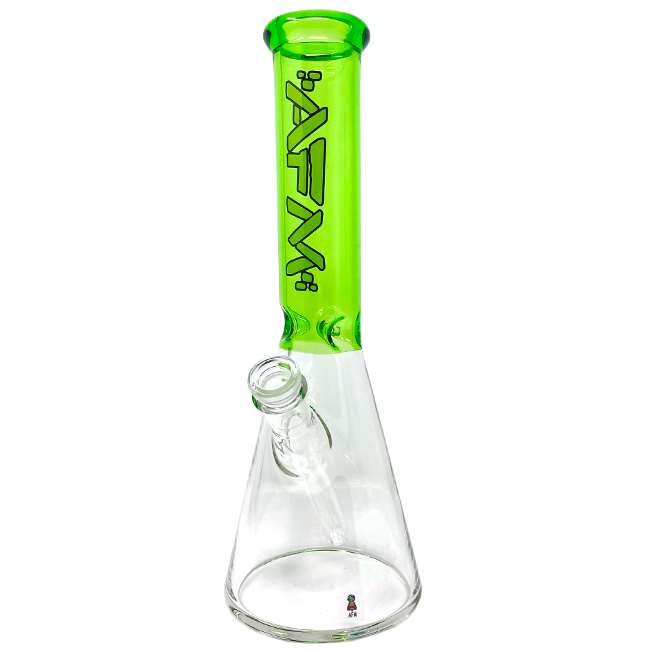 12" AFM Glass Beaker Bong with Extraterrestrial Lime Colored Sleeve, Front View