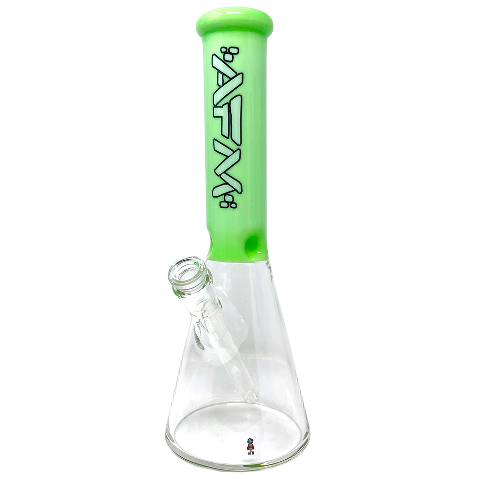 12" AFM Glass Beaker Bong with Extraterrestrial Slime Colored Sleeve, Front View