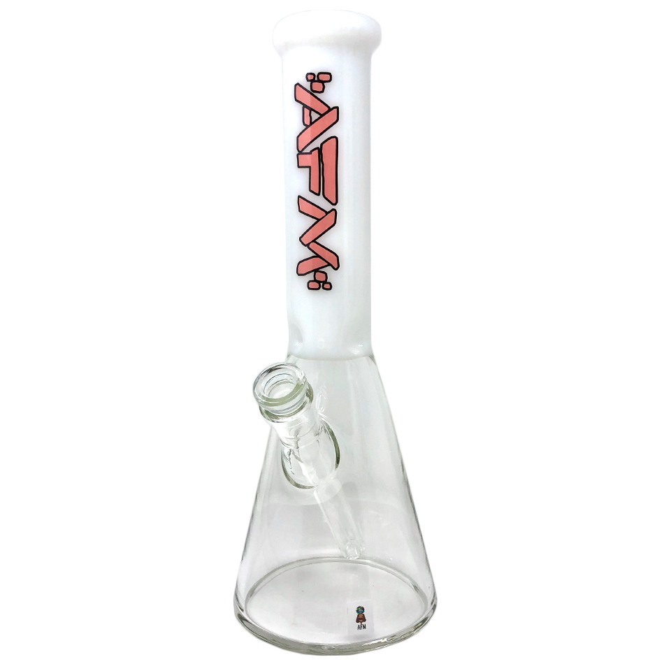 12" AFM Glass Beaker Bong with Extraterrestrial Colored Sleeve in Ivory - Front View