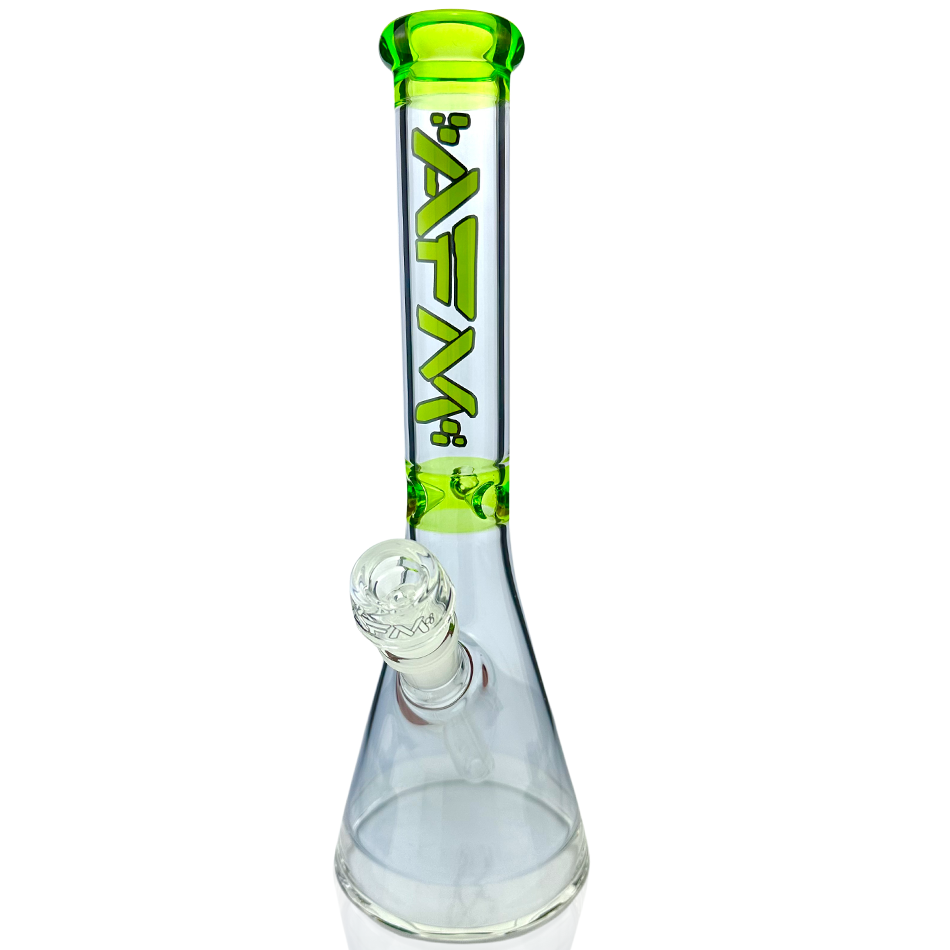 12" AFM Glass Beaker Bong with Extraterrestrial Double Color Design, Purple/Lime Accents