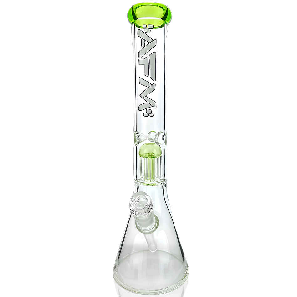 AFM Hitter Single Arm Perc 9mm Beaker Bong in Lime, Front View with Showerhead Perc