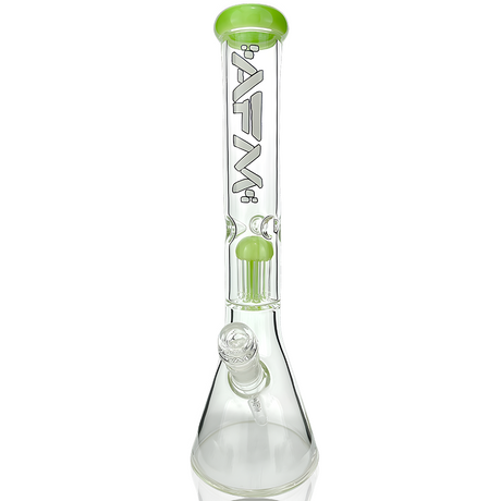 18" AFM Hitter Beaker Bong with Single Arm Perc in Slime Green, Front View on White Background