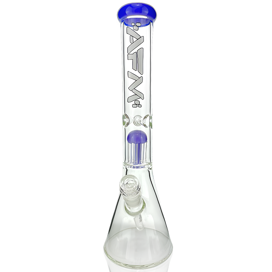 18" AFM Hitter Beaker Bong with Single Arm Perc, 9mm Thick Glass in Purple - Front View