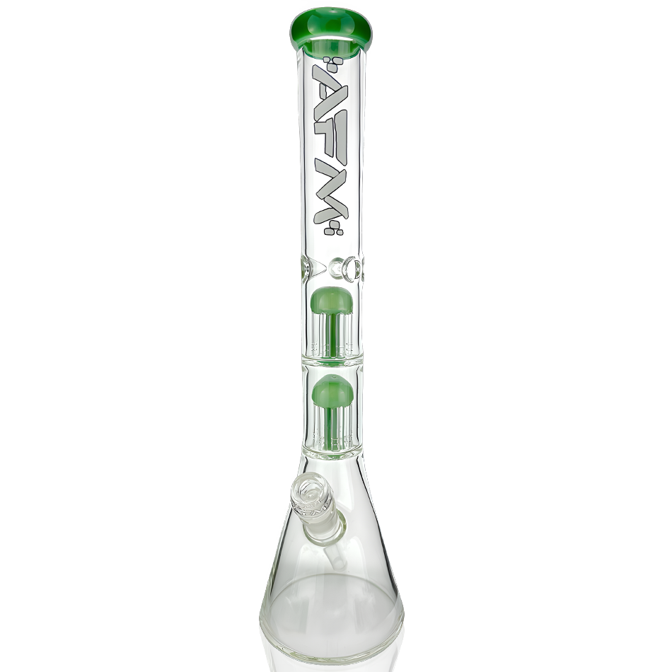 AFM Hitter Double Arm Perc 9mm Beaker Bong in Forest Green with Showerhead Perc, Front View