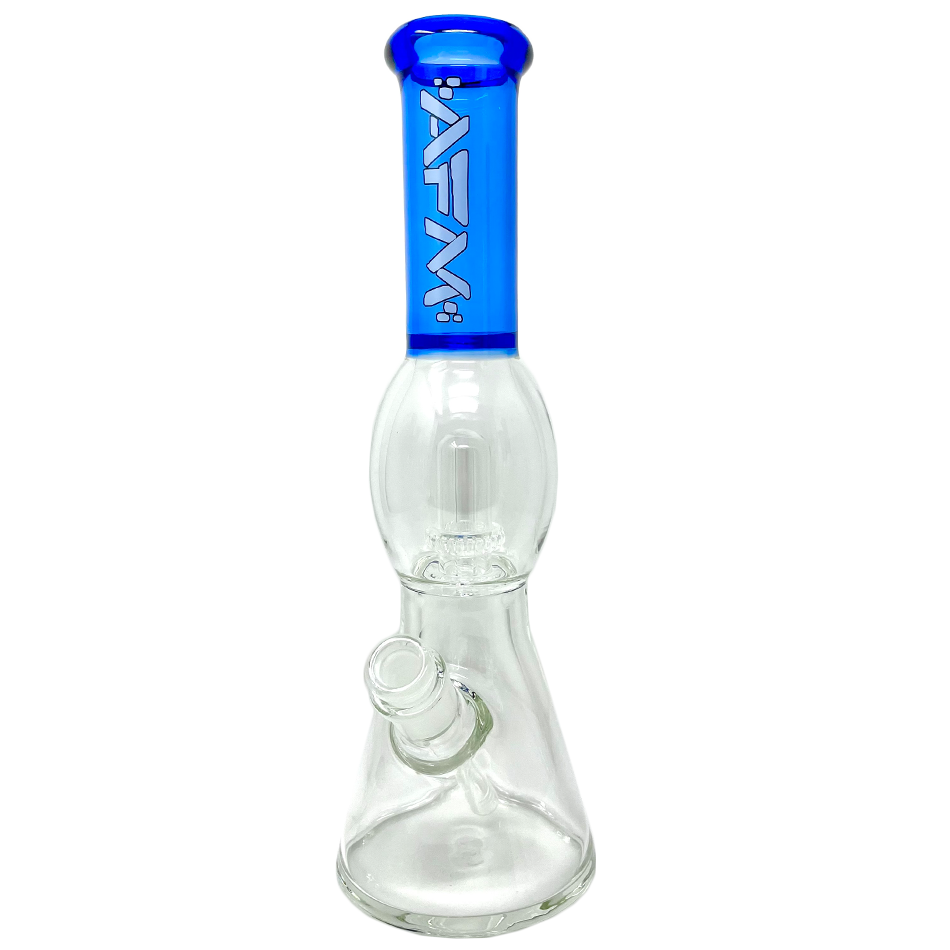 12" AFM Glass Beaker Bong with UFO Sleeve and Showerhead Perc in Ink Blue - Front View