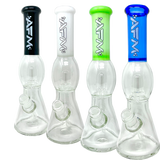 AFM Glass 12" UFO Sleeve Beaker Bongs in various colors with showerhead perc, front view