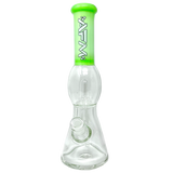 12" AFM Glass Beaker Bong with UFO Sleeve & Showerhead Perc, Green Accents, Front View