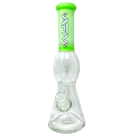 12" AFM Glass Beaker Bong with UFO Sleeve & Showerhead Perc, Green Accents, Front View