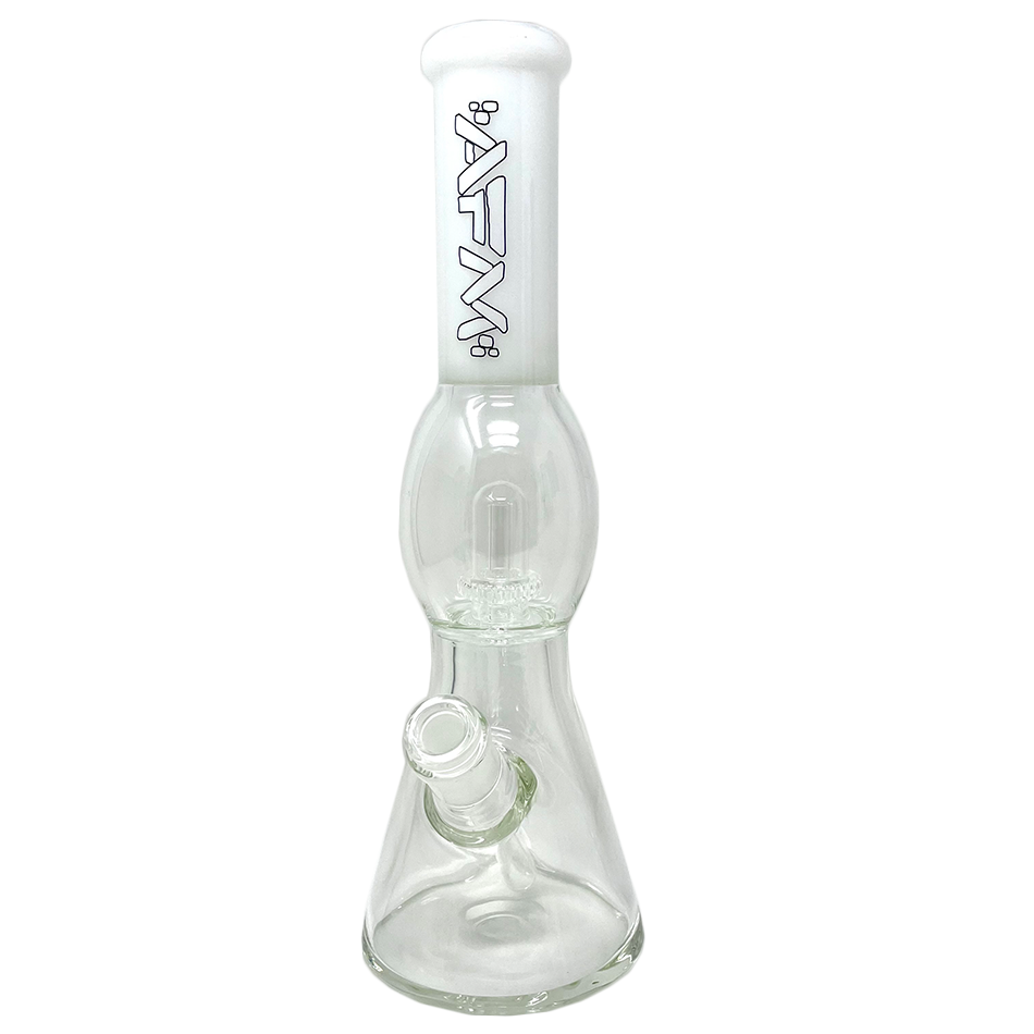 12" AFM Glass UFO Sleeve Beaker Bong in Ivory, with Showerhead Perc, Front View