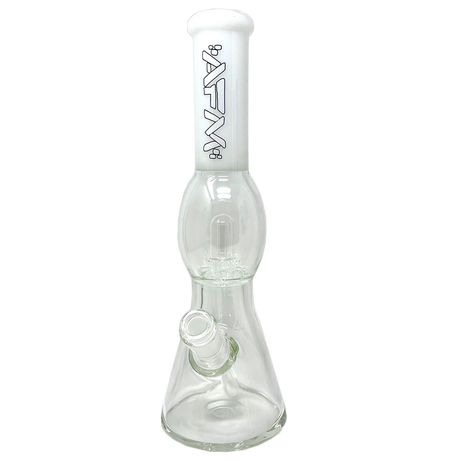 12" AFM Glass UFO Sleeve Beaker Bong in Ivory, with Showerhead Perc, Front View