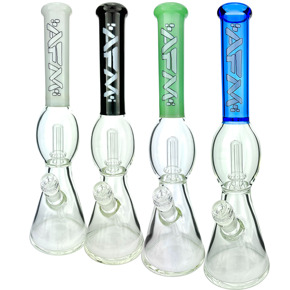 AFM 18" UFO Color Sleeve Glass Beaker Bongs in Black, White, Green, Blue - Front View