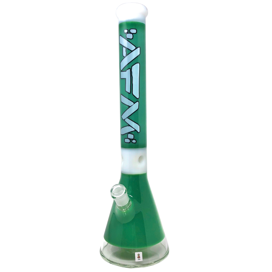 18" AFM Pulsar Glass Beaker Bong in Green with Showerhead Perc and Borosilicate Build - Front View