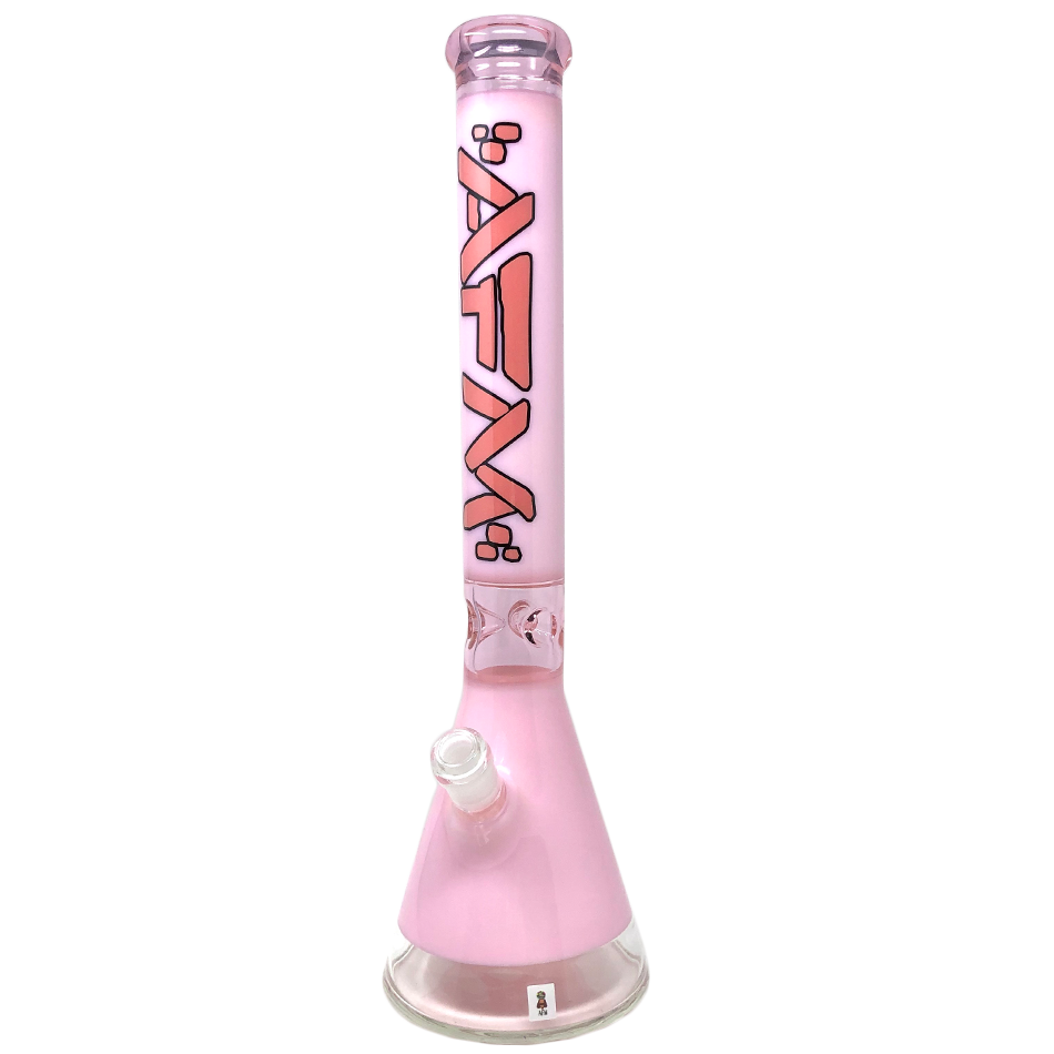 AFM 18" Pulsar Pink Glass Beaker Bong with 14mm Female Joint on White Background