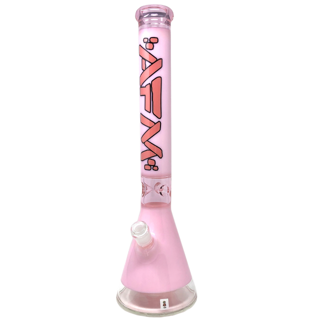 AFM 18" Pulsar Pink Glass Beaker Bong with 14mm Female Joint on White Background