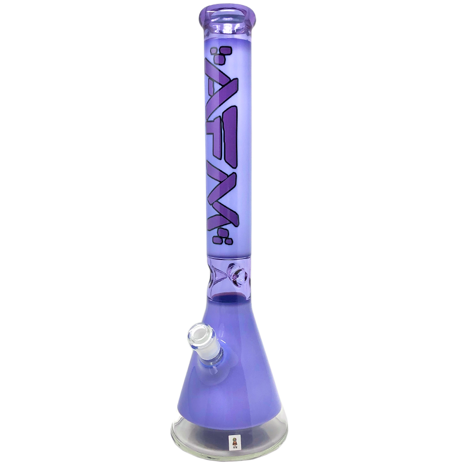 AFM Pulsar Beaker 18" Bong in Purple with Clear Bottom, 14mm Female Joint - Front View