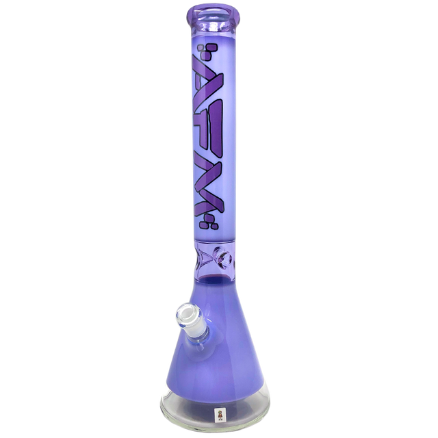 AFM Pulsar Beaker 18" Bong in Purple with Clear Bottom, 14mm Female Joint - Front View