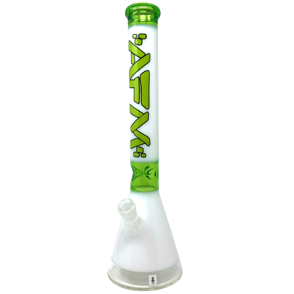 Pulsar Beaker Bong 18" Clear Bottom with Lime/White Accents - Front View