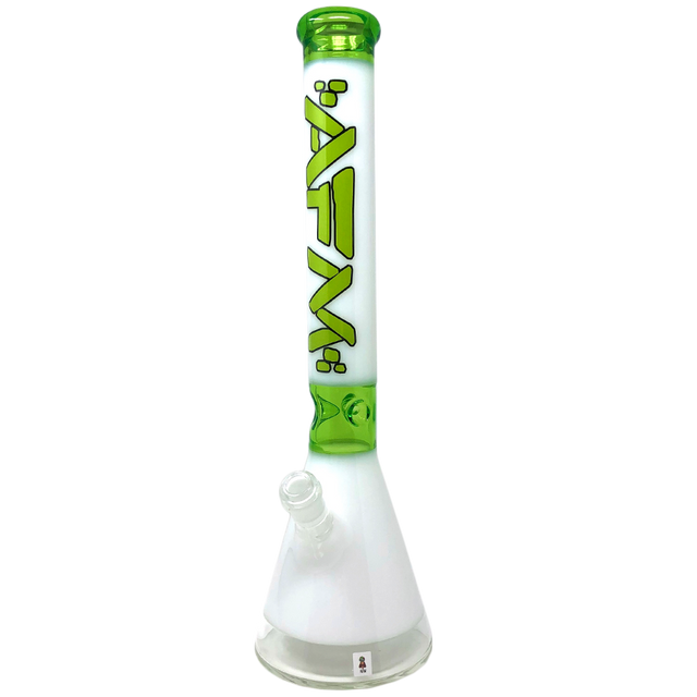 Pulsar Beaker Bong 18" Clear Bottom with Lime/White Accents - Front View