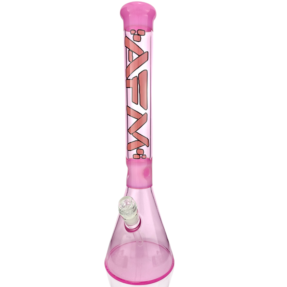 AFM Pulsar Double Pink Glass Beaker Bong, 18", with 14mm Female Joint - Front View