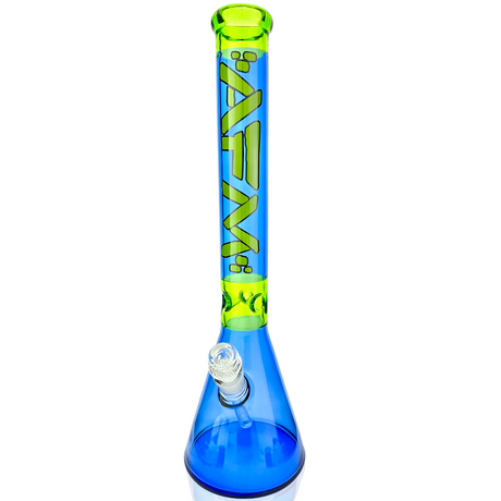 18" AFM Pulsar Beaker Bong in Ink Blue/Lime with 14mm Female Joint - Front View