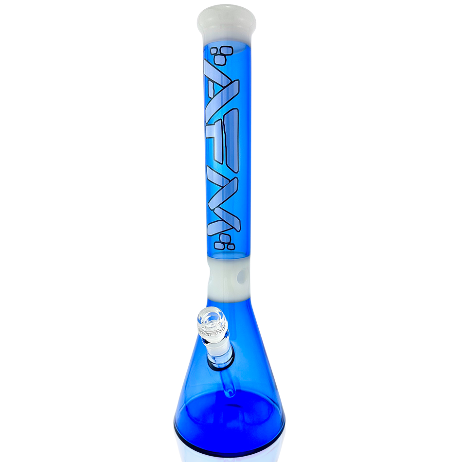 18" AFM Pulsar Color Glass Beaker Bong in Ink Blue/Ivory with 14mm Female Joint