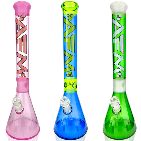 AFM Pulsar Double Beaker Bongs in Pink, Blue, Green with 14mm Female Joint - Front View