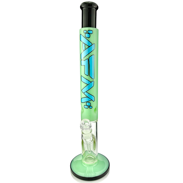 AFM Lightbeam Mint 18" Straight Tube Bong front view with colored glass detailing