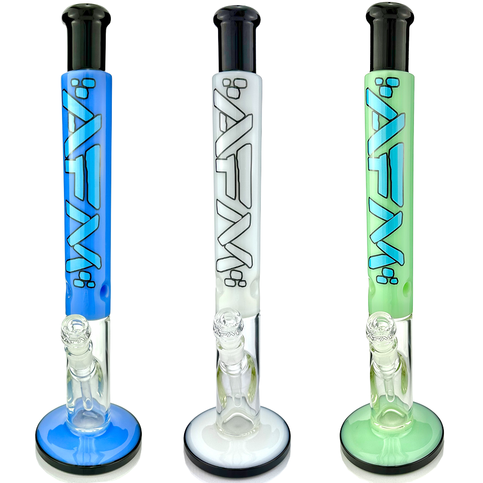 AFM Glass Straight Tube Bongs in Blue, White, Mint - 18" Tall Borosilicate with Female Joint