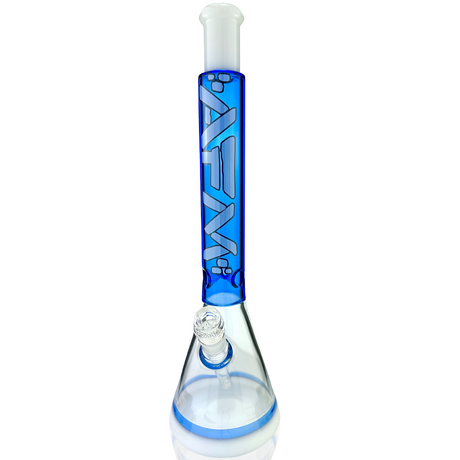 18" AFM Quasar Beaker Bong in Ink Blue with Showerhead Perc, Front View on White Background