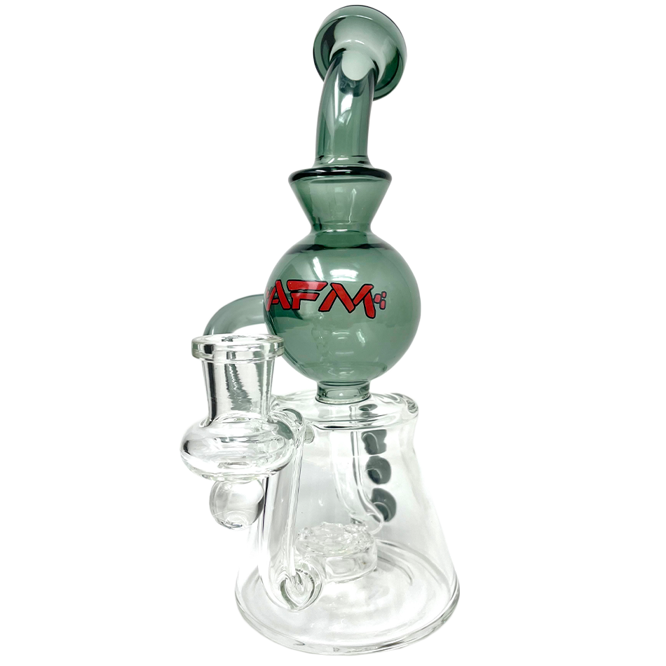 9" AFM Bubble Head Recycler Dab Rig with 14mm Female Joint, Front View on White Background