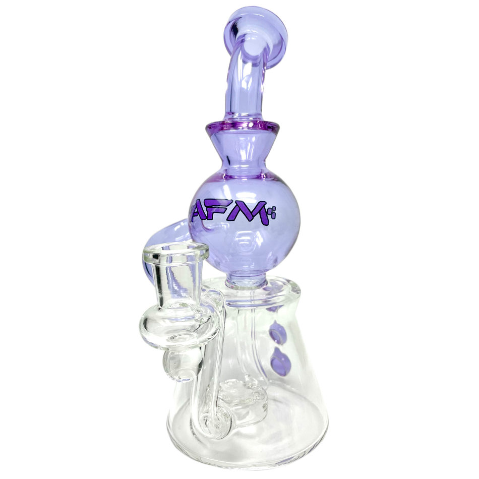 AFM 9" Bubble Head Recycler Dab Rig with 14mm Female Joint and Borosilicate Glass, Front View