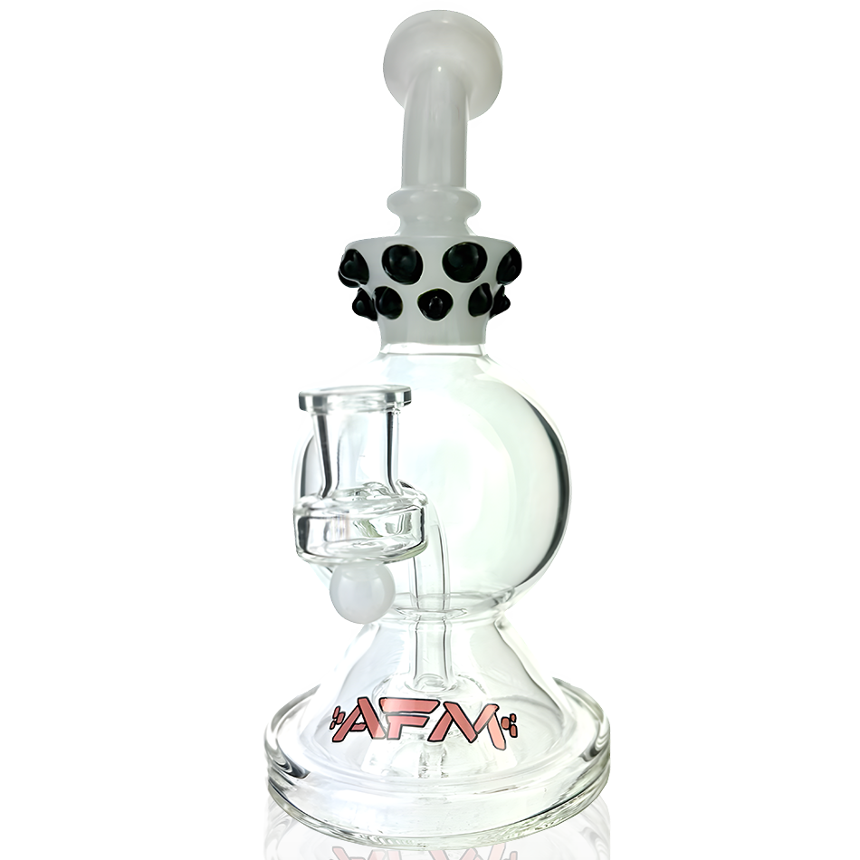 9" AFM Crown Glass Dab Rig with Showerhead Perc, Bent Neck Design, and 14mm Female Joint - Front View